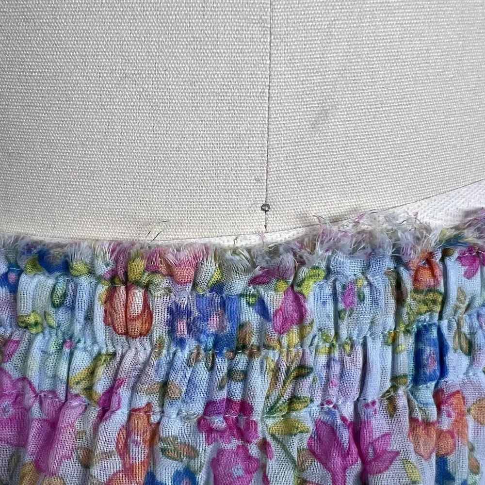 LoveShackFancy Ruffle Tiered Mini‎ Skirt Coral Reef Waves Floral Blue Small